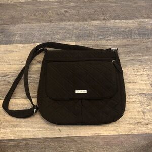 Vera Bradley Espresso Brown Quilted Cotton Crossbody Hipster Purse/Bag EUC
